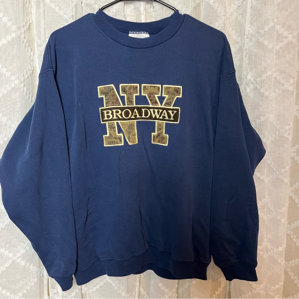 M Broadway New York Navy Crewneck Sweatshirt Hanes Heavyweight Vintage NY USA